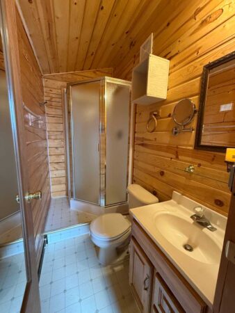 Bathroom of a Standard One-Room Cabin at EarthSong Lodge & Cabins