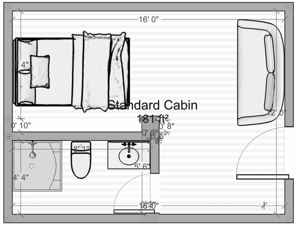 Floor plan blueprint of a Standard One-Room Cabin at EarthSong Lodge & Cabins near Denali National Park