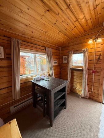 Standard One-Room Cabin interior detail at EarthSong Lodge & Cabins